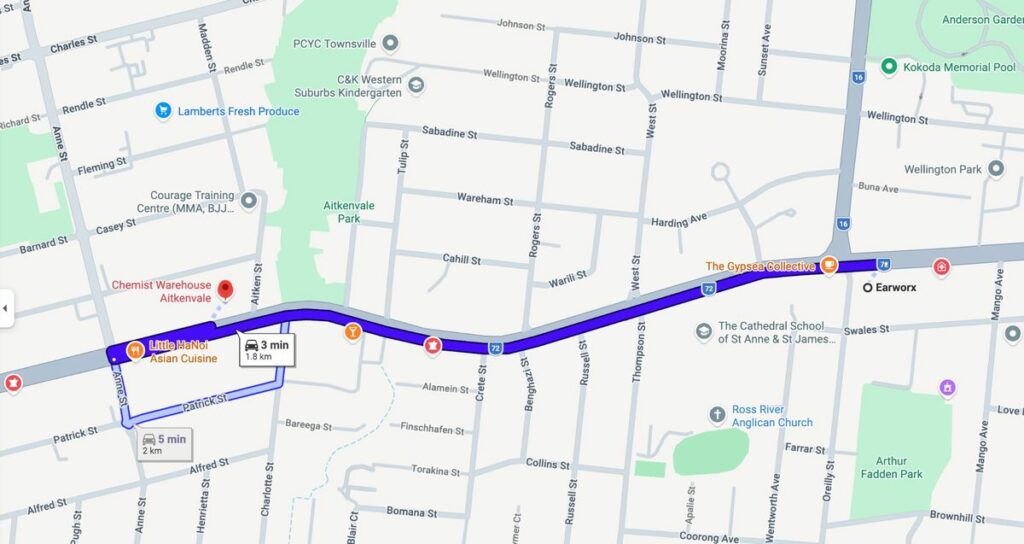 Map showing Earworx Townsville new Aitkenvale clinic location
